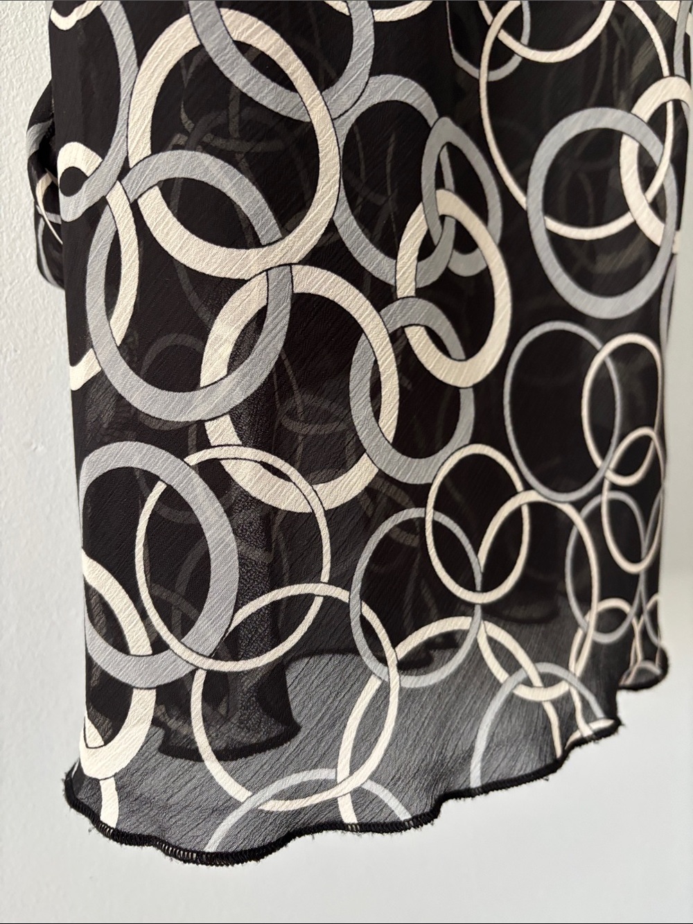 A. Byer Black Blouse with White Ring Print and Front Knot - Picture 6 of 8